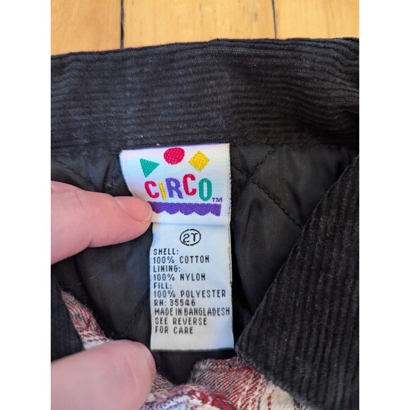 Vintage 90s Circo 2T Plaid Flannel Toddler Jacket Corduroy Collar Barn Coat Red - Picture 3 of 9
